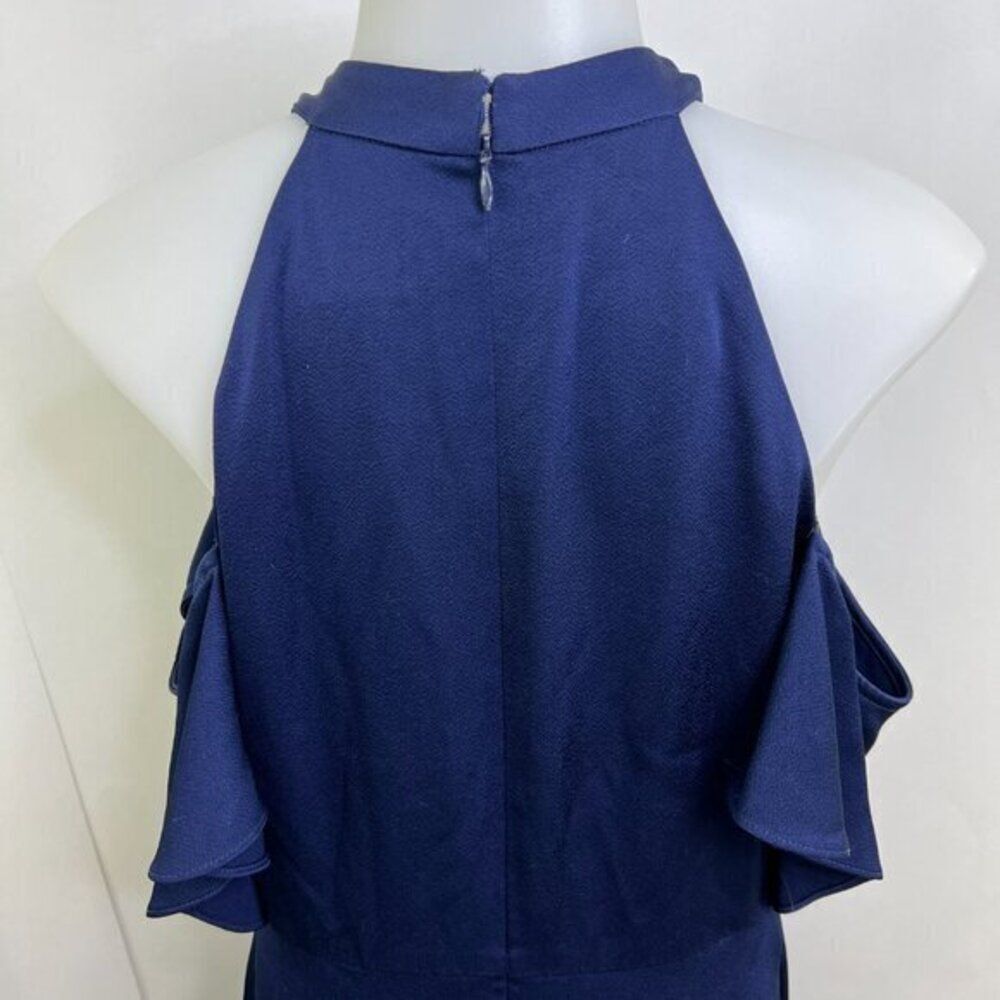 Shoshanna Midnight Montrose 6 Blue Dress Hi Low Navy High Neck Off Shoulder Maxi - Picture 11 of 14